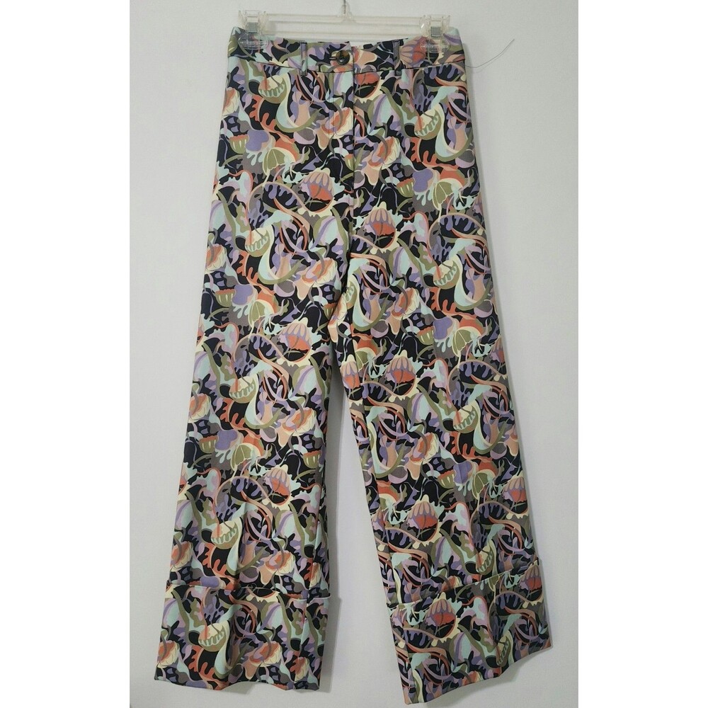 NWT Tuckernuck Sassafras Abstract Wide Leg Cuffed Pants in Blue Floral Women's 4 - Picture 2 of 8